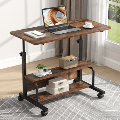 Bureau debout manuel réglable en hauteur avec tablette de rangement, bureau d'ordinateur portable