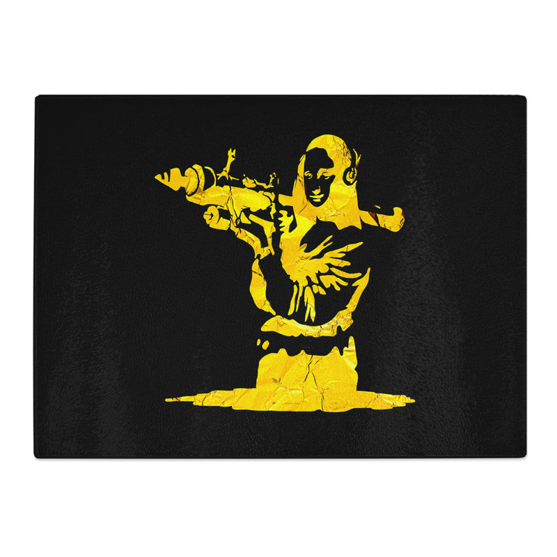 Banksy In Gold Mona Lisa Bazooka Graffiti  Glass Chopping Board