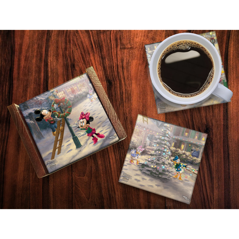 (Symboles) Ensemble de sous-verres en verre Starfire, Thomas Kinkade / Noël victorien de Mickey