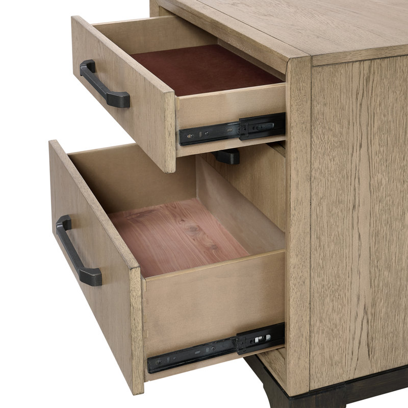 Rikiah 17" Wide Mid-Century 3-Drawer Nightstand in Caramel Oak Finish with USB