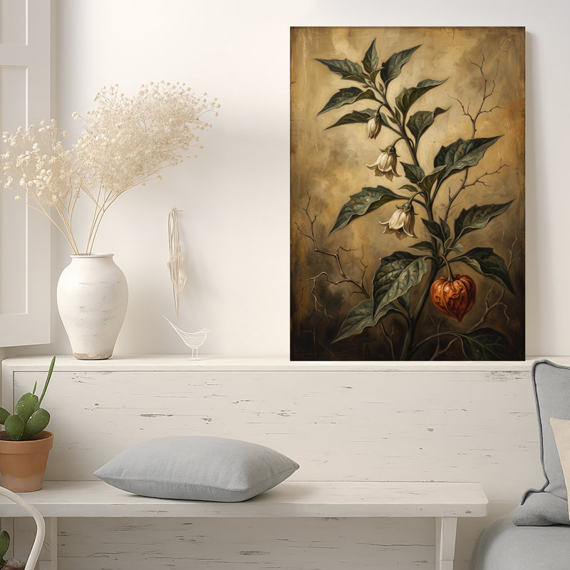 Illustration botanique de fleurs blanches et poivre orange, 24"H x 16"W