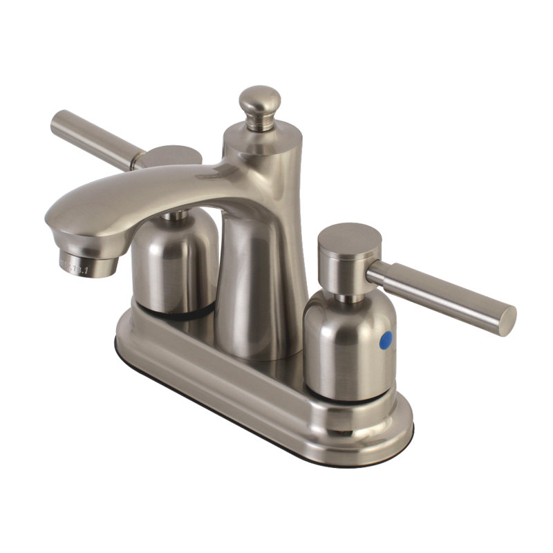 Kingston Brass Concord Two-Handle 3-Hole Deck Mount 4" Centerset Bathroom Faucet with Plastic Pop-Up, Brushed Nickel