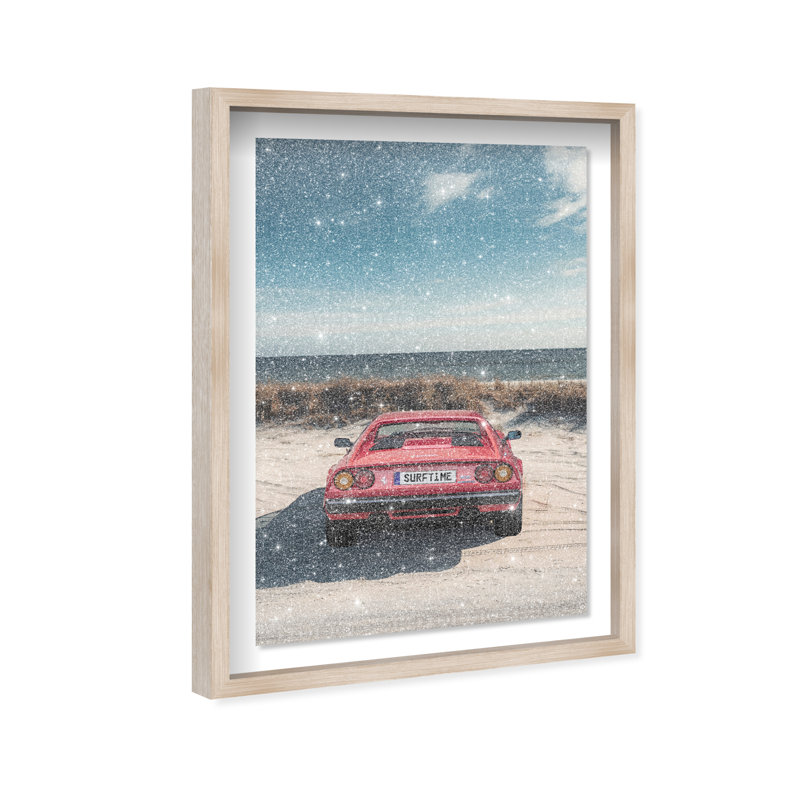 Surftime Car Canvas Transportation Print by Oliver Gal, 31.5"H x 21.5"W, Natural Oak Frame