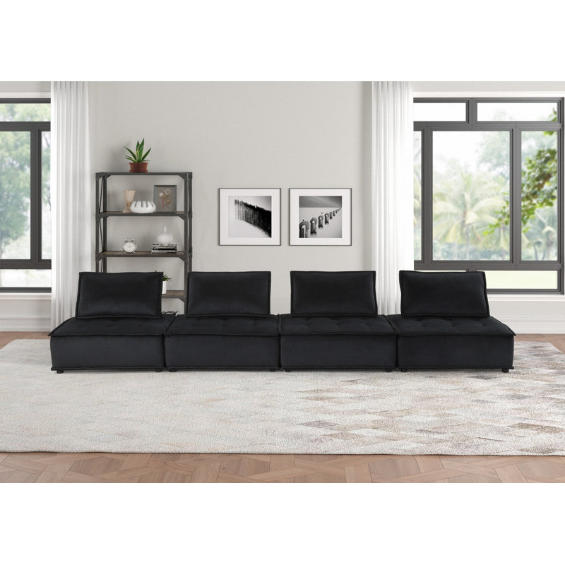 Canapé modulaire en velours noir 120 pièces 4 pièces, H 29 po x l 120 po x P 80 po