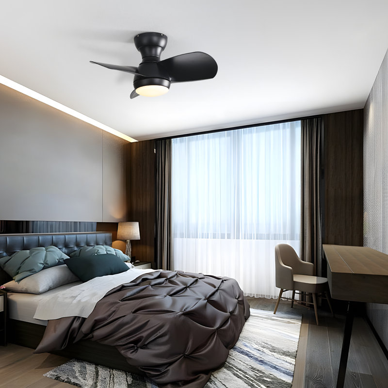 58CM Classic Three ABS Blades Ceiling Fan With LED Lights, Matte Black, Black