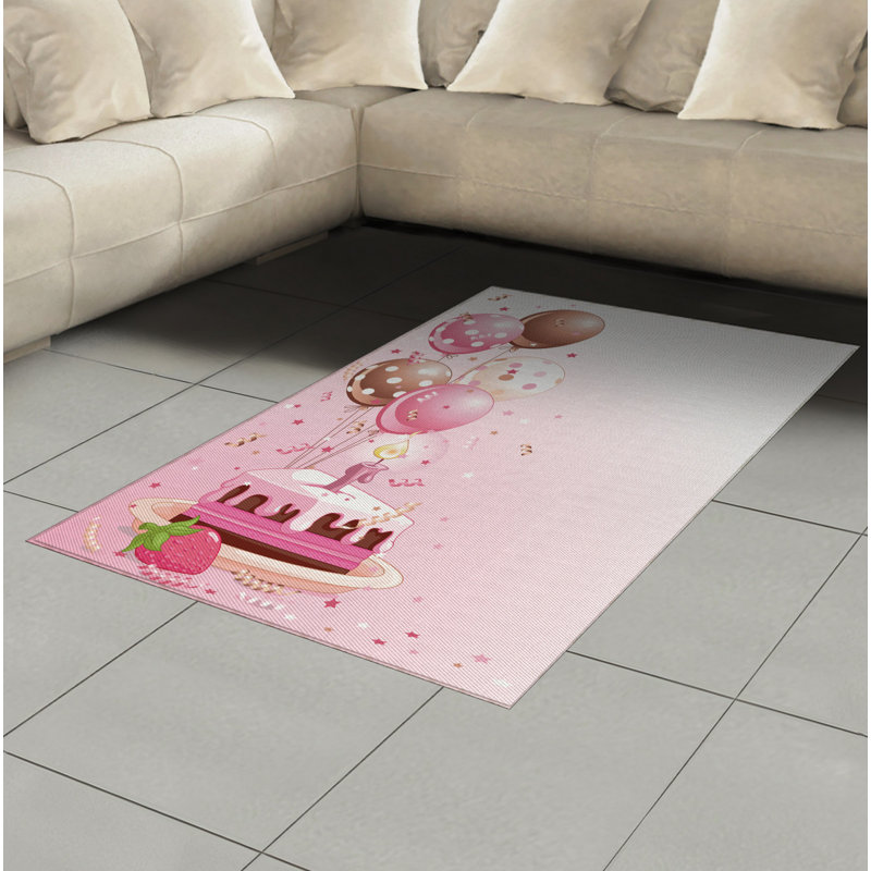 Pink High Density Long Fiber Poly Threads Decorative Area Rug Carpet, Rectangle 4' x 5'8"