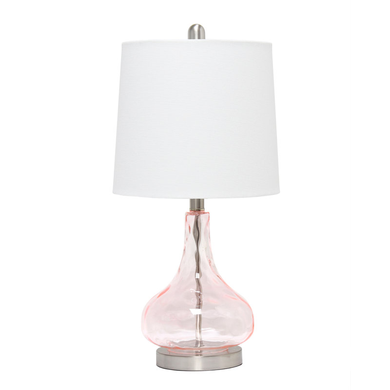 23.25" Modern Colored Dimpled Glass Endtable Bedside Table Desk Lamp with White Fabric Shade, Pink