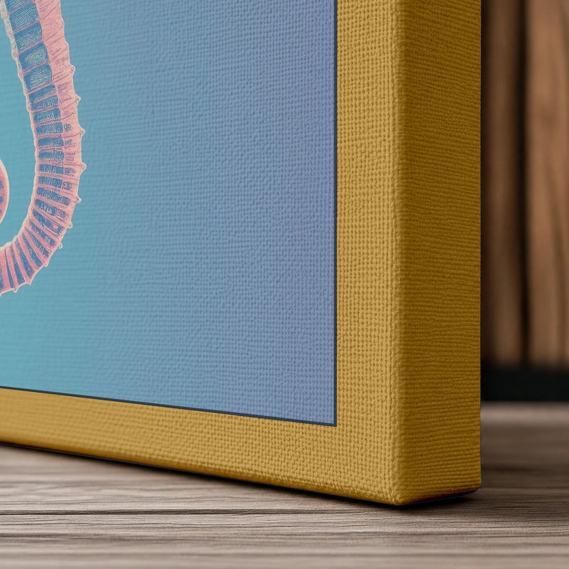 Seahorse Elegance Coastal - Wrapped Canvas, 18x12 - 45.7 x 30.5 cm, Ochre Border