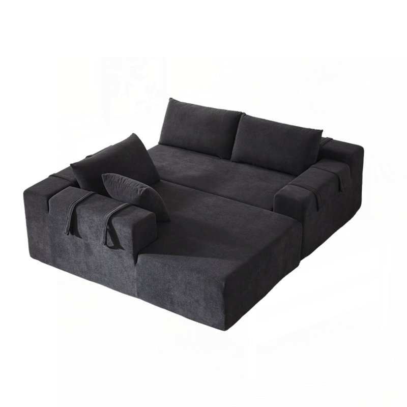 Ensemble de canapé modulaire en chenille Boneless Polyvalent pour espaces de vie élégants, Chenille noir