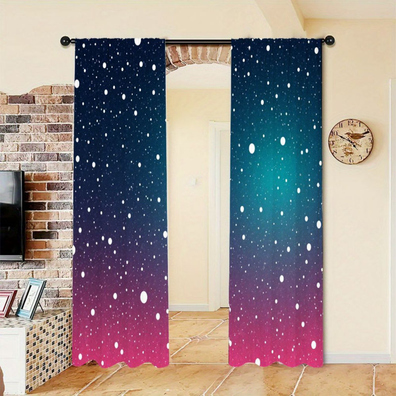 2PCS Gradient Starry Sky Pattern Light Filtering Curtains with Easy Hang Rod Pocket Design, Modern Galaxy Theme Decor, All-Season for Home Living Room Bedroom Study Cabinet Decoration