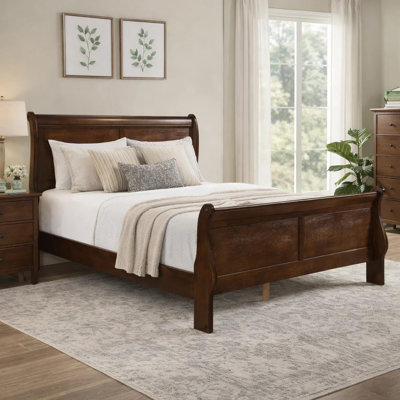 Vele Full Size Sleigh Bed, Louis Philippe Style, Cherry Brown Finish