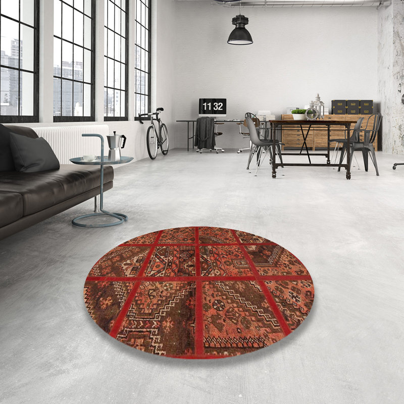Tapis traditionnel rouge / bourgogne, Rond 3 pi