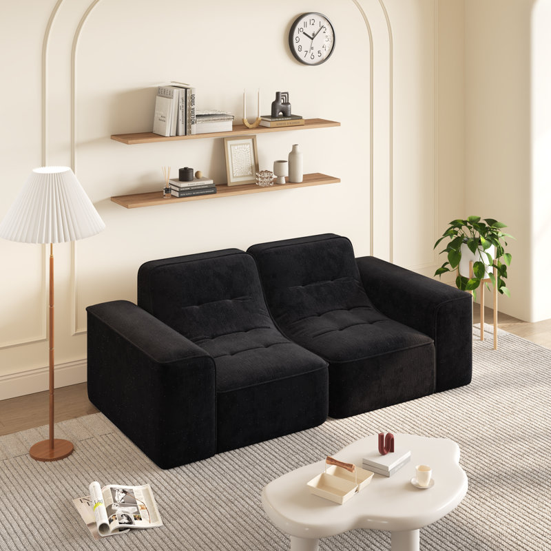 Canapé modulaire 83,6 po à 3 places modulaire en chenille étincelante avec dossier incurvé 83,6 po, Noir