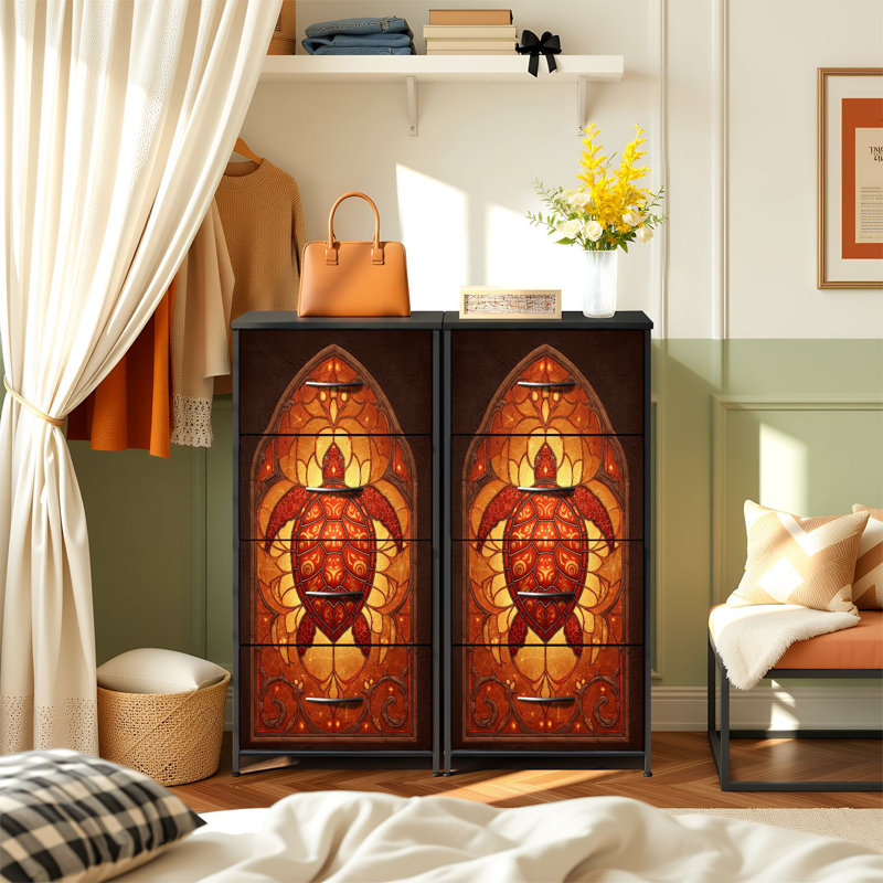 Commode de style vitrail pour la chambre à coucher avec 4 tiroirs de rangement Commode en verre teinté sous la mer