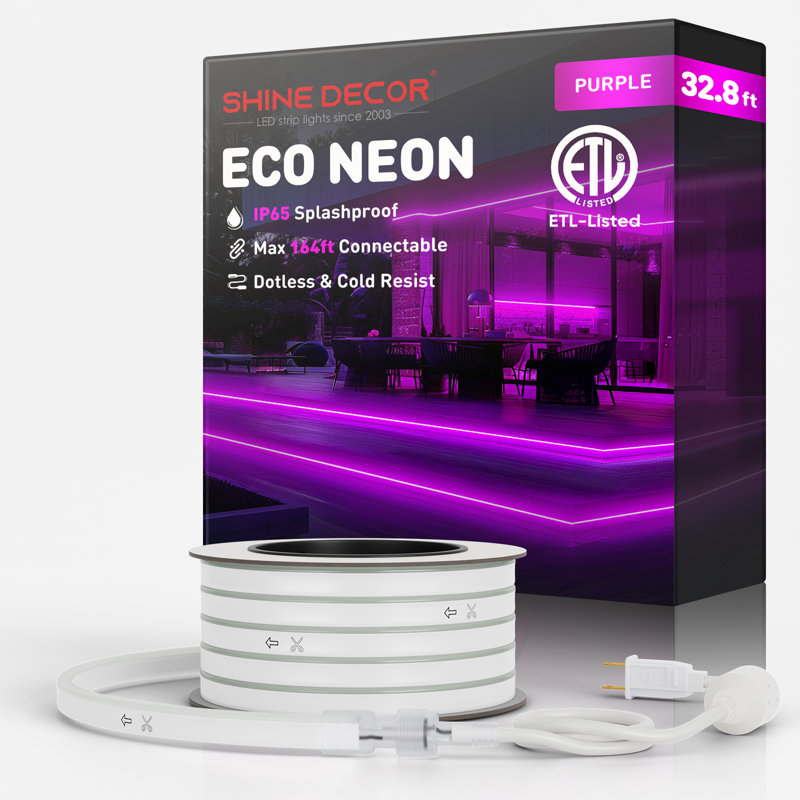 Shine Decor 120V Neon Rope Lights Purple, 396"