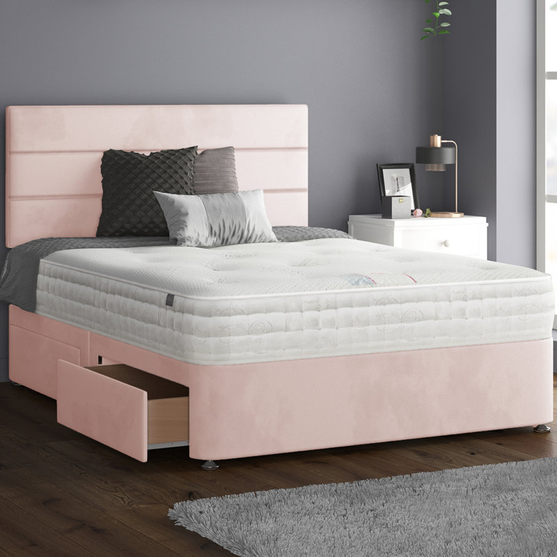 Hayder Divan Bed Base, Small Double (4'), Pink, 4 Drawers
