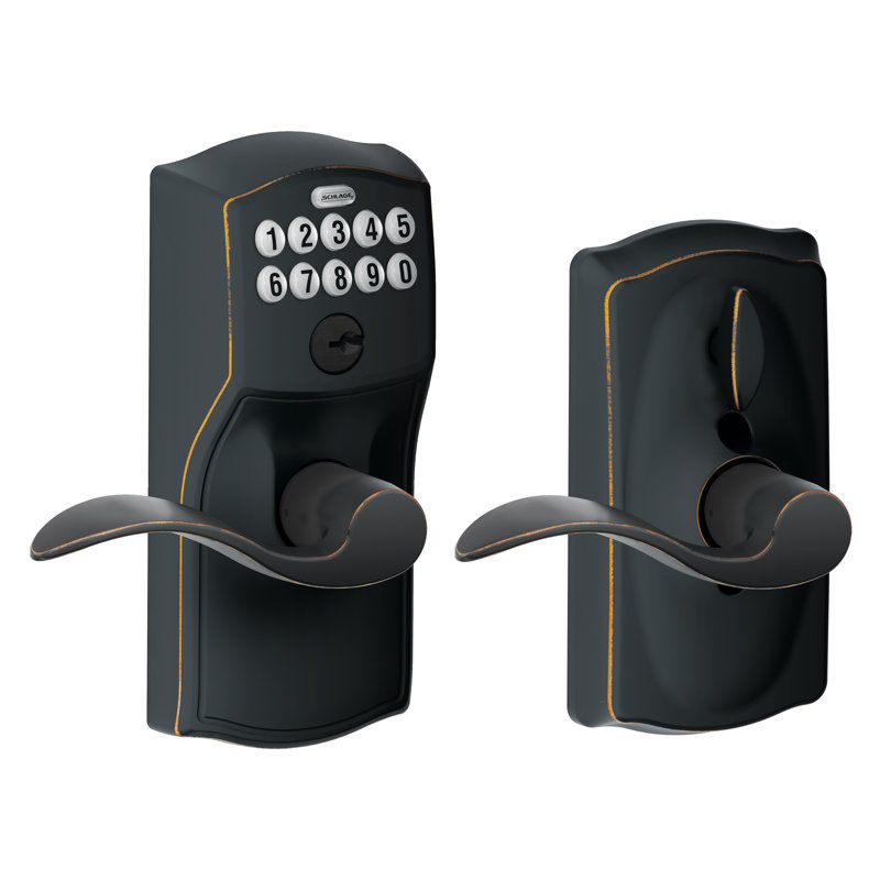 Accent Keypad Lever with Camelot Trim, Yes, Reversible, Aged Bronze