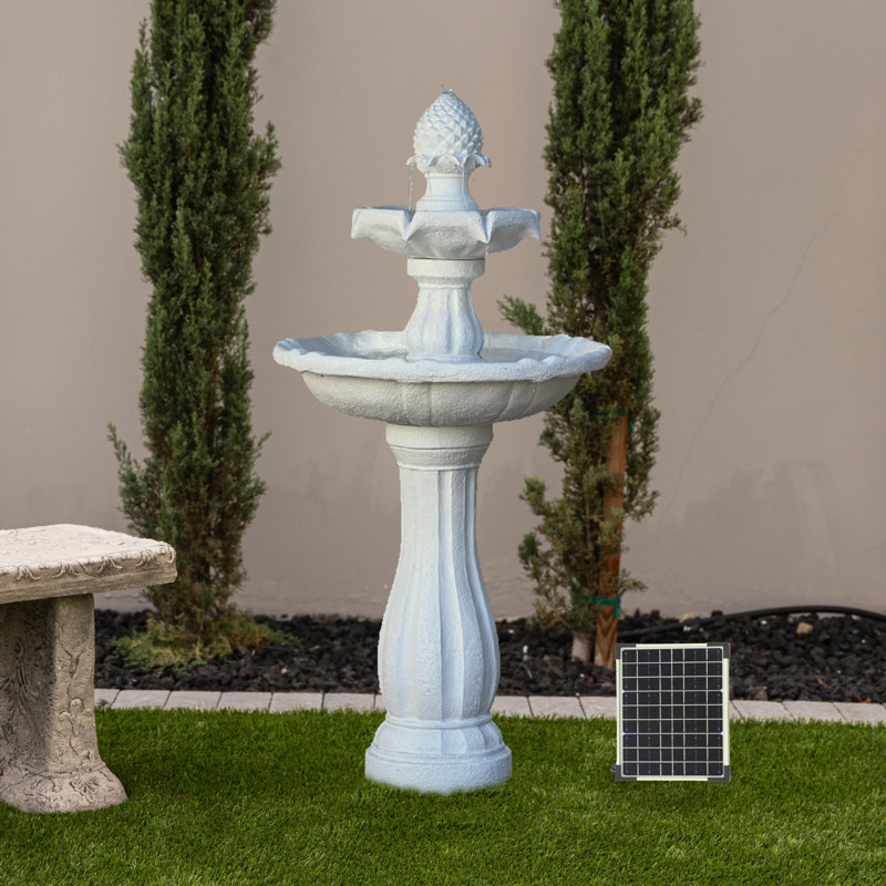 Fontaine solaire à 2 niveaux en fibre de verre / résine XBrand H 44 po avec panneau solaire et pompe d'arrêt automatique
