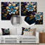 Fleur de lotus bleu feuilles dorées - art mural floral moderne salon-108360024-108360034