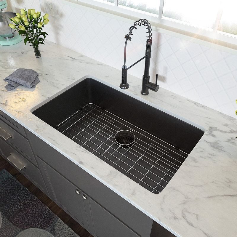 33" Gunmetal Black Kitchen Sink - 33"X 19"X 10" Undermount Singel Bowl Kitchen Basin 16 Gauge Stainless Steel With 10 Inch Deep