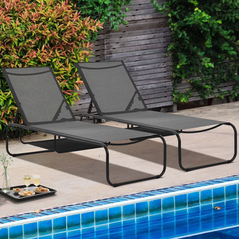 Outdoor 67" Metal Chaise Lounge(Set Of 2), Black