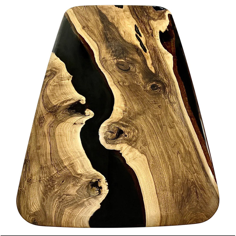 Evohe Walnut Wood Dining Table, 48" W x 108.3" L, Polished Brass
