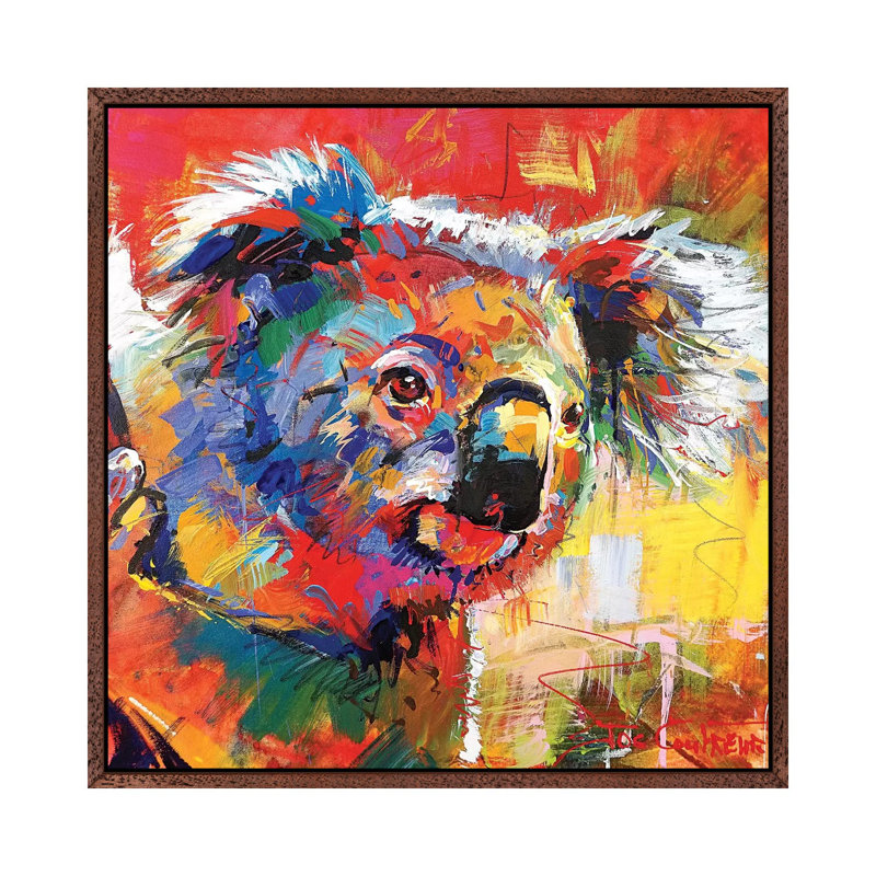 Koala XI by Jos Coufreur - Painting on Canvas, 66.04cm H x 66.04cm W x 3.81cm D, Brown Framed