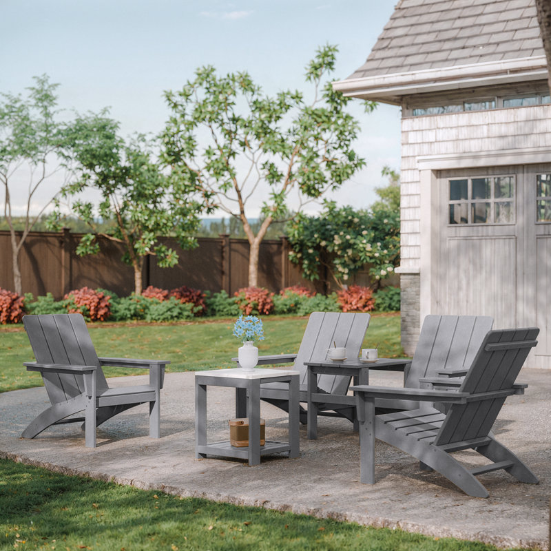 4-Piece Weather-Resistant HDPE Adirondack Chair With Side Table, Grey