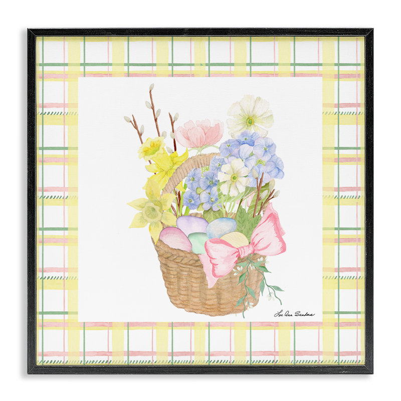 «Spring Spring on Plaid», dessin par Lee Ann Sanders, Giclée encadrée noir minuit, H 12 po x l 12 po
