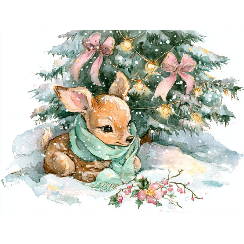 Art mural sur toile Fawn Nestled in Snowlight