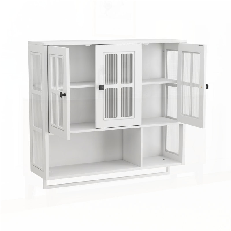 3-Door Wooden Wall Cabinet with Open, White