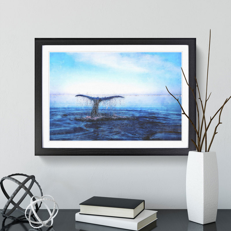 Whale Tail from the Ocean - Picture Frame Painting Print, Black Framed, 45cm H x 63cm W x 2cm D