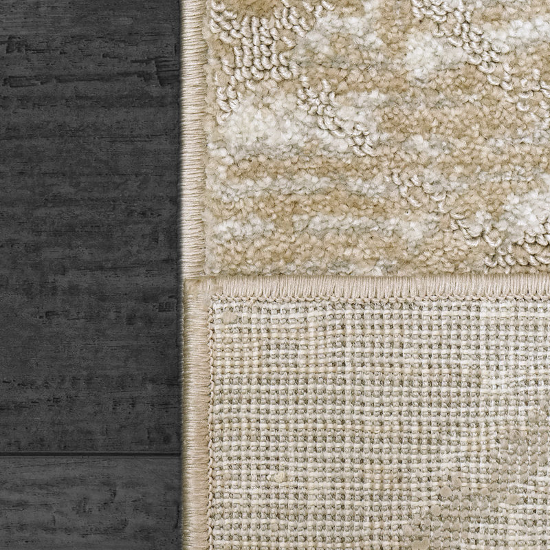 Tapis géométrique en polyester ivoire, Rectangle 7 pi 10 po x 10 pi 6 po