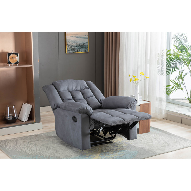 Light Grey Classic Manual Recliner With Soft Padded Headrest And Armrest, Tissu gris