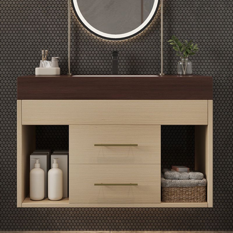 Meuble-lavabo flottant Modern, Wood, Walnut