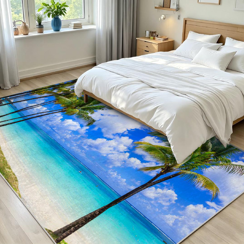 Magnifique tapis d'intérieur lavable à la machine bleu turquoise, Rectangle 71" x 98"