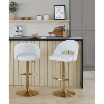Tabouret de bar réglable avec pivot en métal et similicuir avec repose-pieds rond en T - ensemble de 2