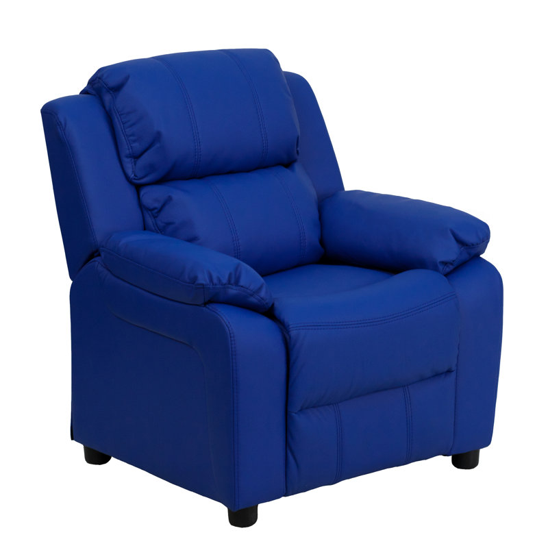 Degeorge Deluxe Padded Contemporary Kids Recliner with Storage Arms, Blue Vinyl