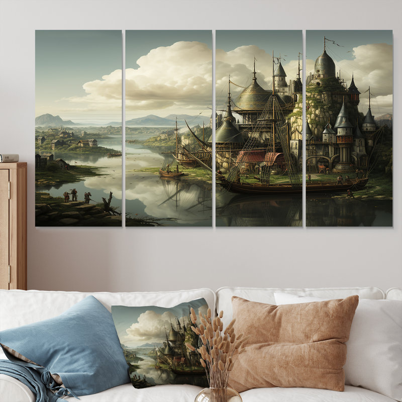 Odaly - châteaux, art mural sur toile, 4 pièces, 28" H x 48" W
