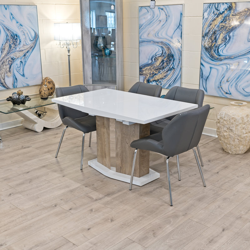 Hadid 4 - Person Butterfly Leaf Dining Set, Light Grey Oak/White, Grey