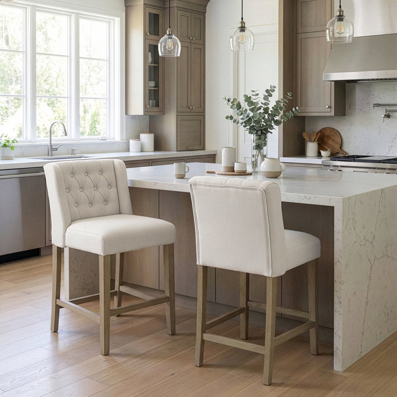Tabouret de bar et de comptoir Reia, Tabouret de comptoir (siège d'une hauteur de 25,2, Naturel, Beige