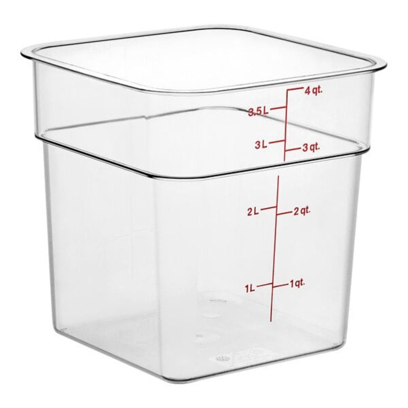 Contenant alimentaire en polycarbonate transparent de 4 pte Cambro Camsquares - Durable, empilable, homologué NSF pour les cuisines commerciales
