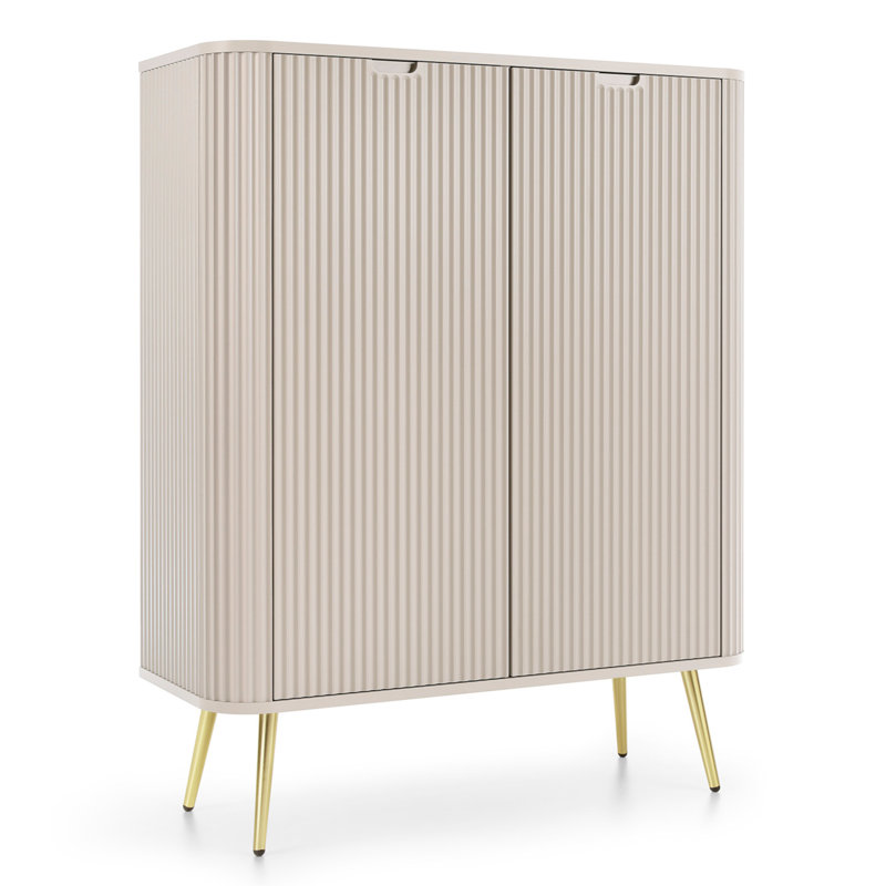 Zova High Sideboard Two Door With Slatted Fronts 103 cm With Legs, Beige