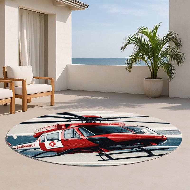 Transportation Gray Indoor and Outdoor Area Rug, Round 5'