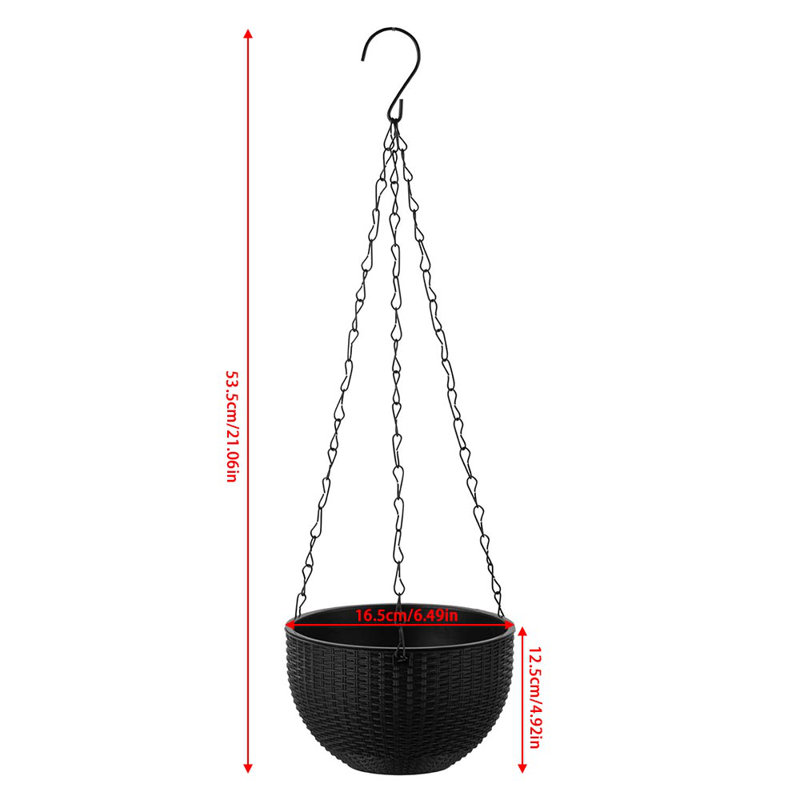 Medium Plastic Rattan Hanging Planter, Black