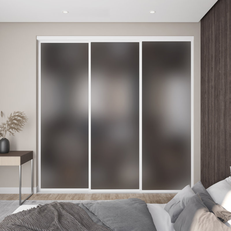 3 portes de placard coulissantes en verre givré, paravent, 90 po x 96 po, Blanc