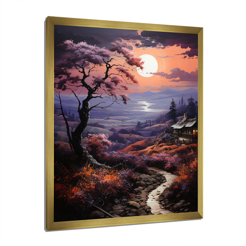 Balal Countryside Crimson Dusk Landscape I - impression, Encadrement doré, H 32 po x l 24 po x P 1 po
