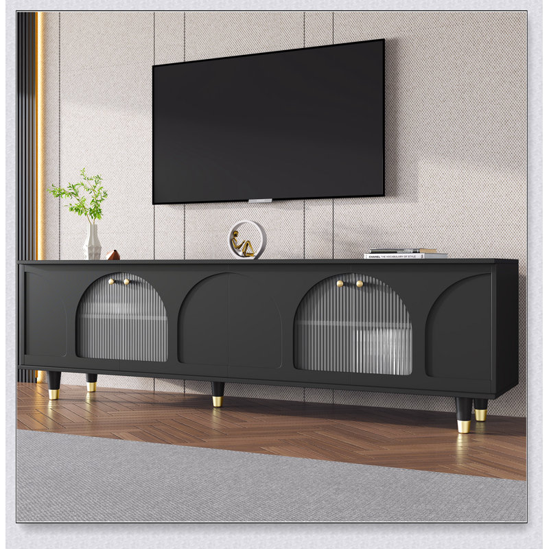 Meuble télé élégant pour téléviseur de 70 po à support cannelé, conception multifonctionnelle, Blanc