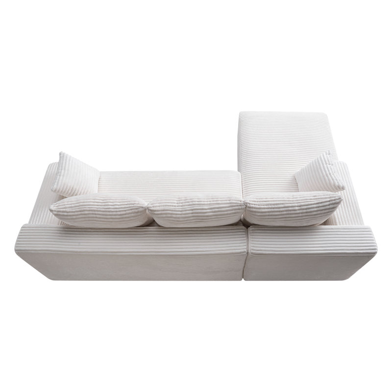 Canapé modulaire rembourré en velours côtelé 94,5 po, canapé et méridienne en mousse compressée sans os avec 2 coussins et poches latérales - aucun assemblage requis