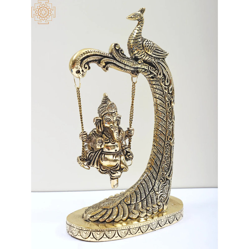 Figurine laiton laiton Ganesha sur paon